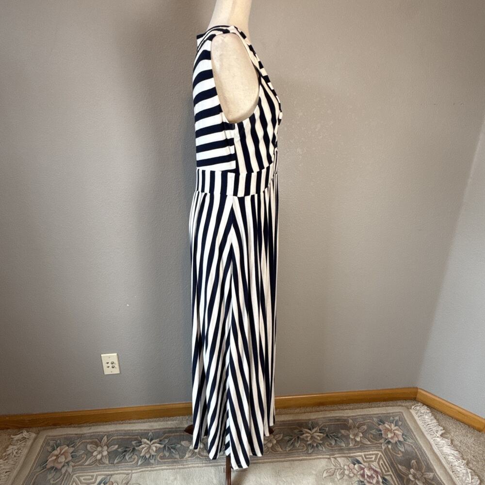 Boden Olympia Jersey Maxi Dress Size 10 L French Navy Ivory Stripe Pocket V-Neck - Picture 6 of 9
